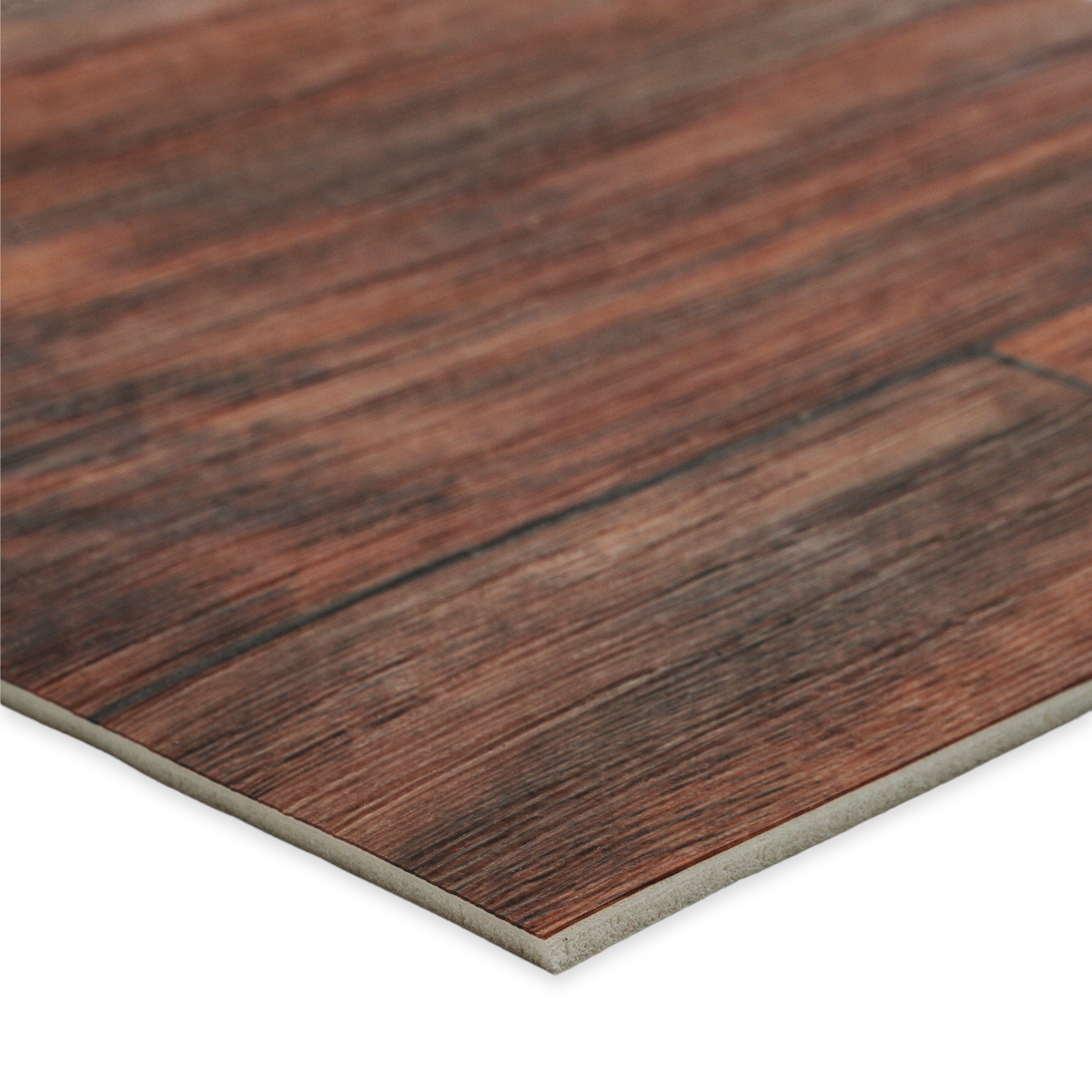 Close-up of brown wood-patterned vinyl flooring, durable and stylish for home renovation.
